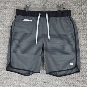 Vuori Mens Banks Shorts Grey Striped Board Swim Trunks Size Medium